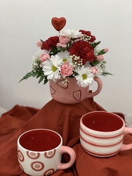The Valentine Mug Bouquet from Designs by Dennis, florist in Kingfisher, OK