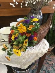 Thanksgiving Cornucopia Bouquet from Designs by Dennis, florist in Kingfisher, OK