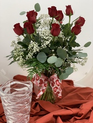 12 Red Roses with Babys Breath from Designs by Dennis, florist in Kingfisher, OK