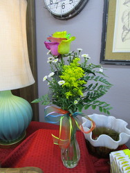 Single Rainbow Rose Budvase from Designs by Dennis, florist in Kingfisher, OK