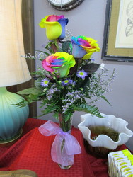 Triple Rainbow Rose Budvase from Designs by Dennis, florist in Kingfisher, OK